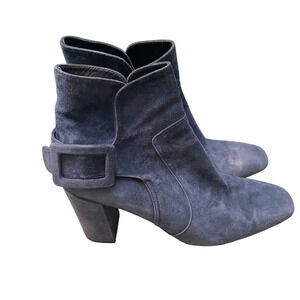 ROGER VIVIER BLUE SUEDE HEELED ANKLE BOOTS